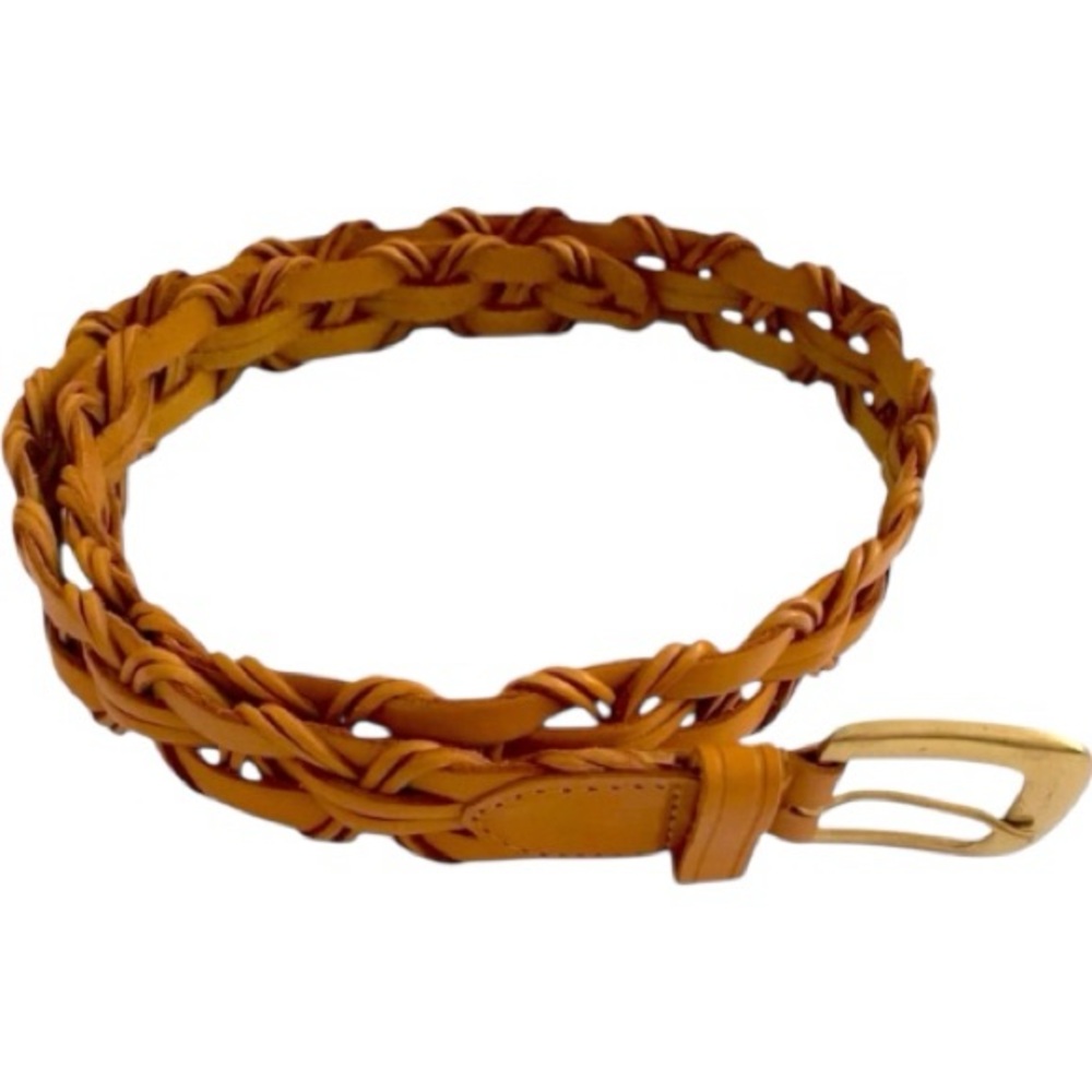 Chas W Henson Garment Co. Leather Belt, Brass buckle, Woven, Sz XL​, Vintage